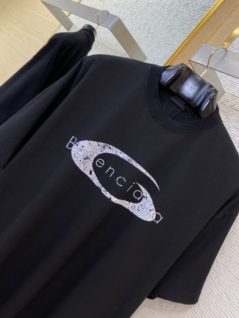 Balenciaga Logo Crackle Letter Print Short Sleeve T-Shirt Black 5