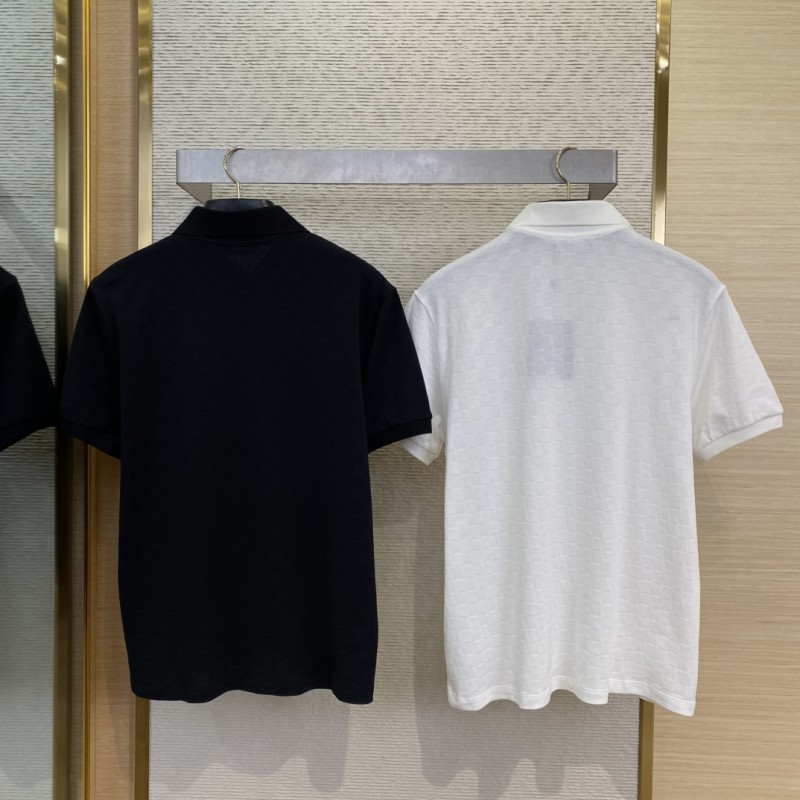 LV Tessellated Logo Embroidered Polo Shirt Black 1