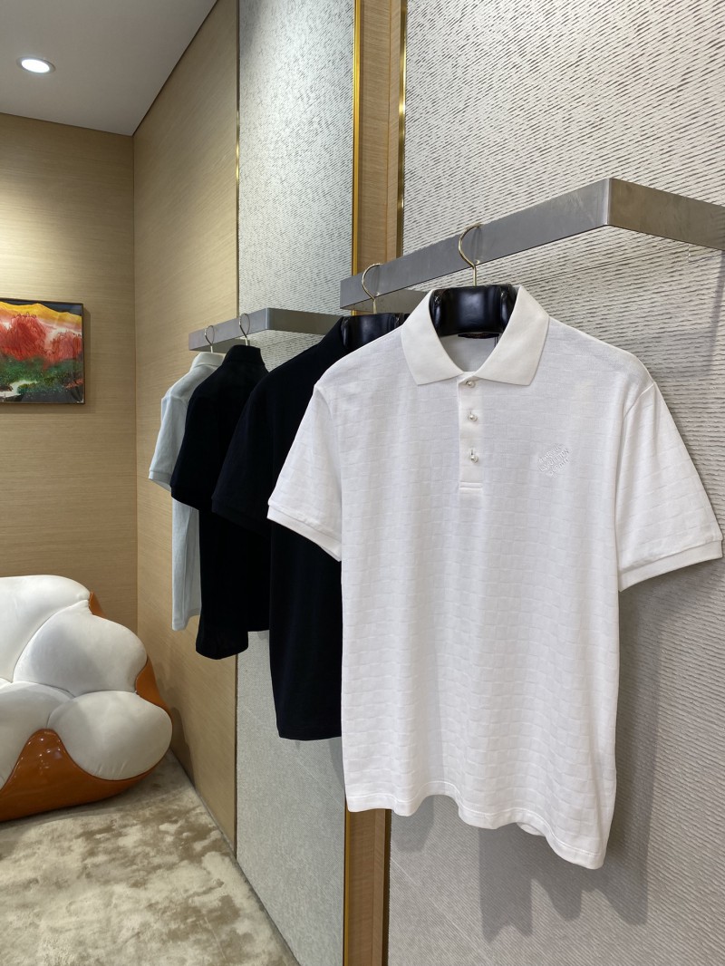 LV Tessellated Logo Embroidered Polo Shirt White 2