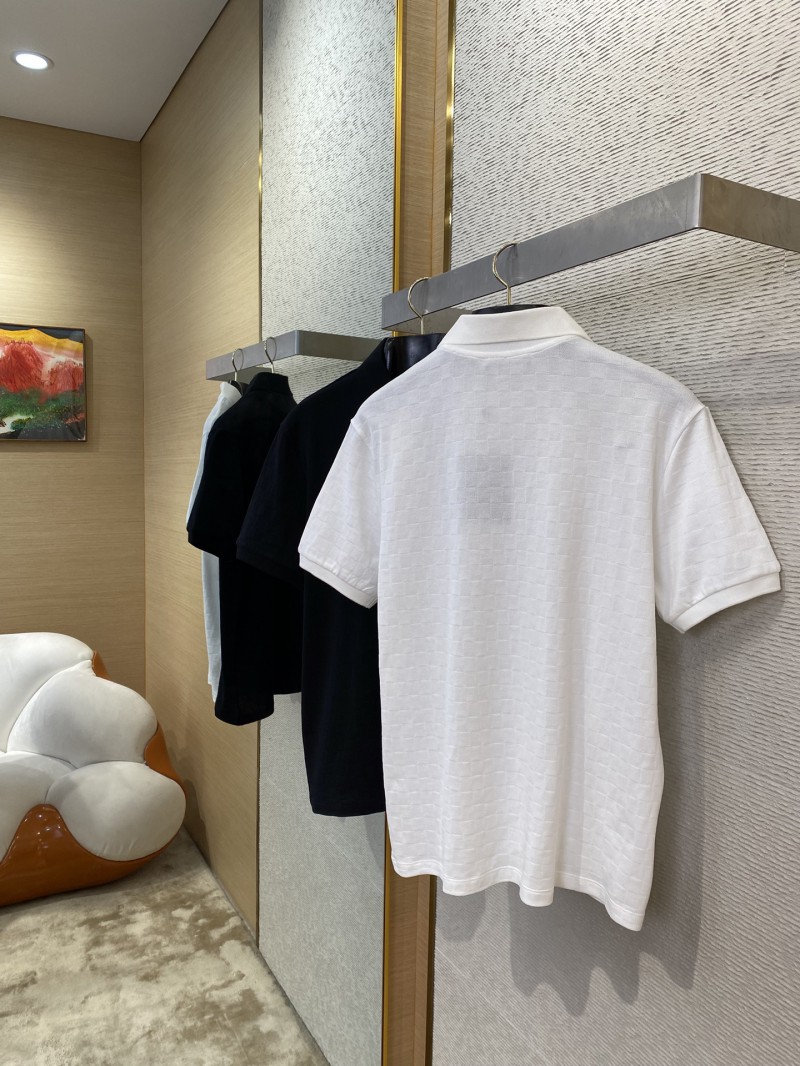 LV Tessellated Logo Embroidered Polo Shirt White 3