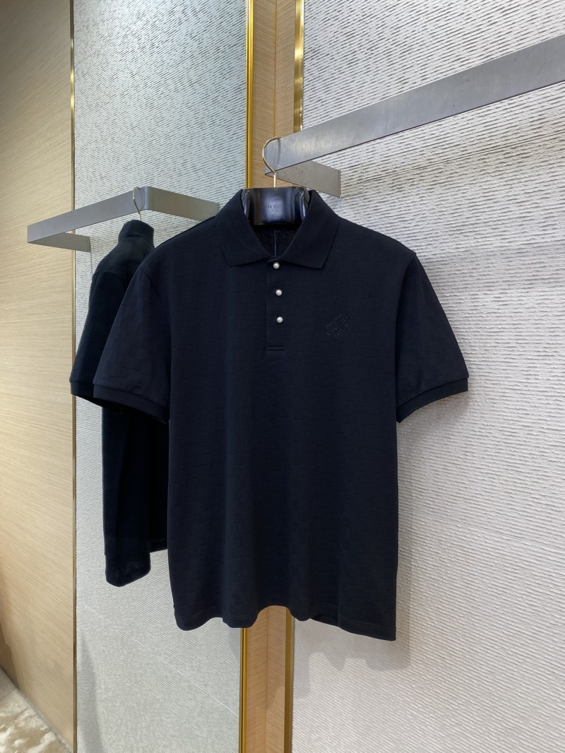 LV Tessellated Logo Embroidered Polo Shirt Black 4