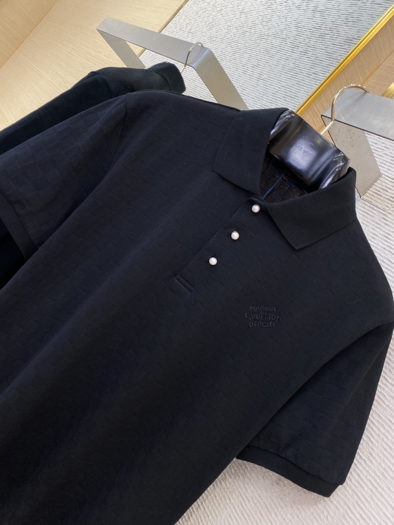 LV Tessellated Logo Embroidered Polo Shirt Black 5