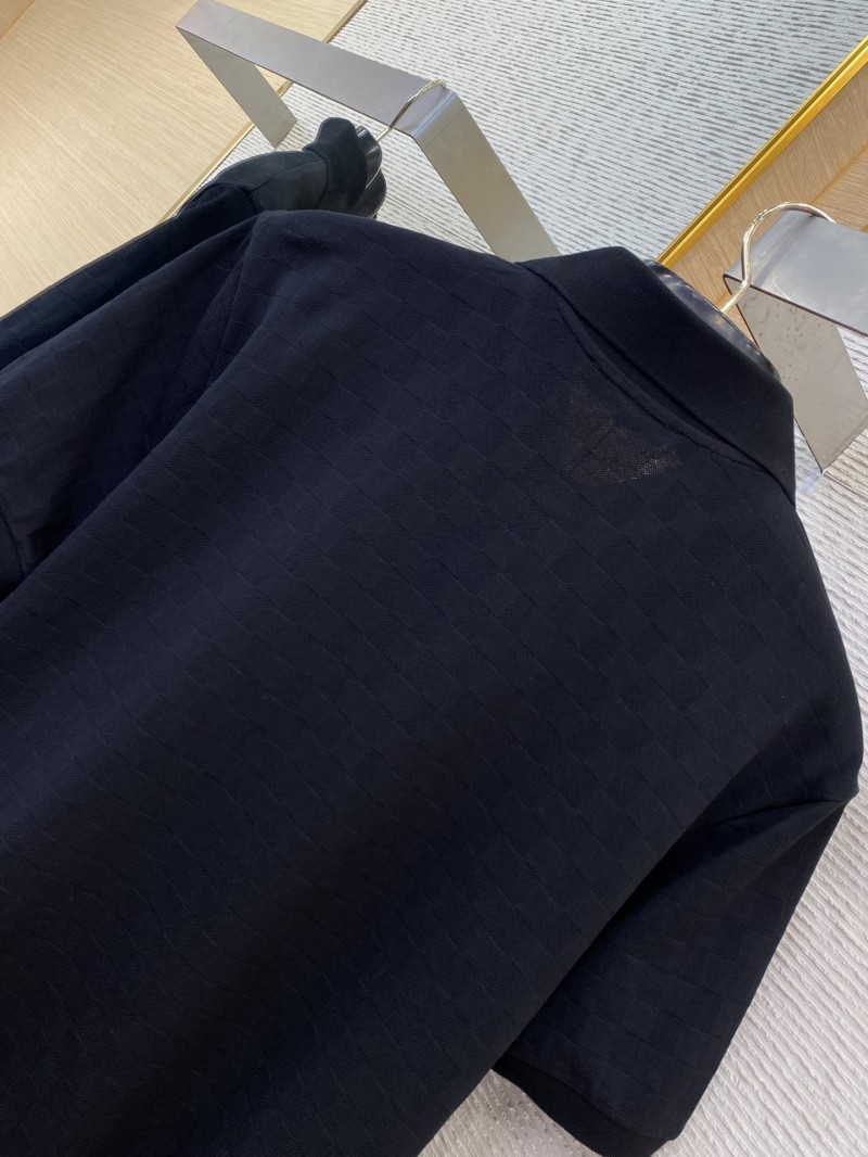 LV Tessellated Logo Embroidered Polo Shirt Black 7