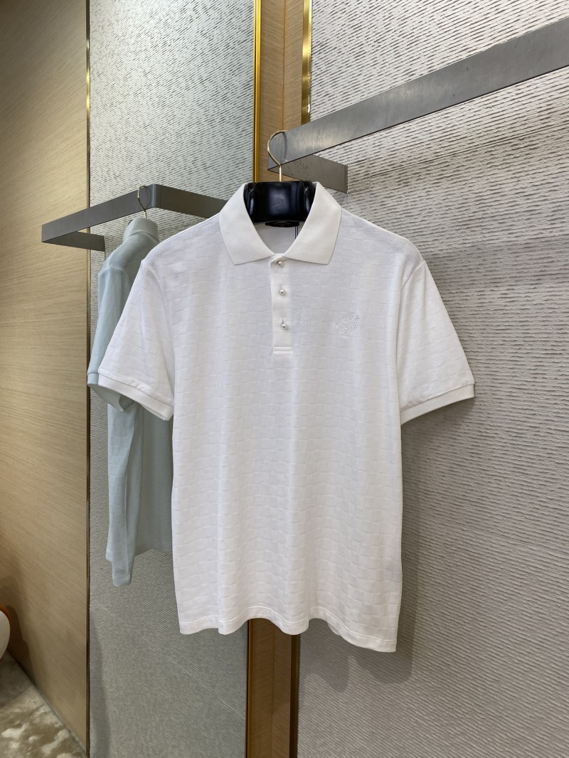 LV Tessellated Logo Embroidered Polo Shirt White 4