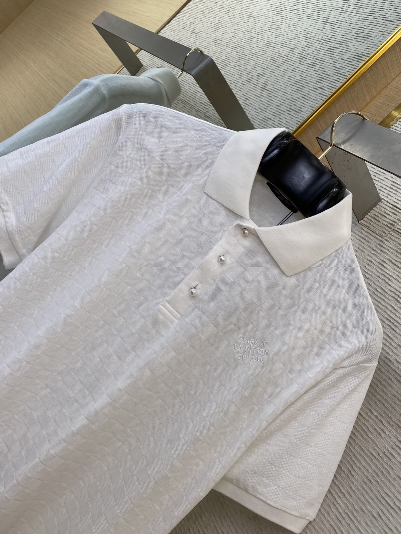 LV Tessellated Logo Embroidered Polo Shirt White 5