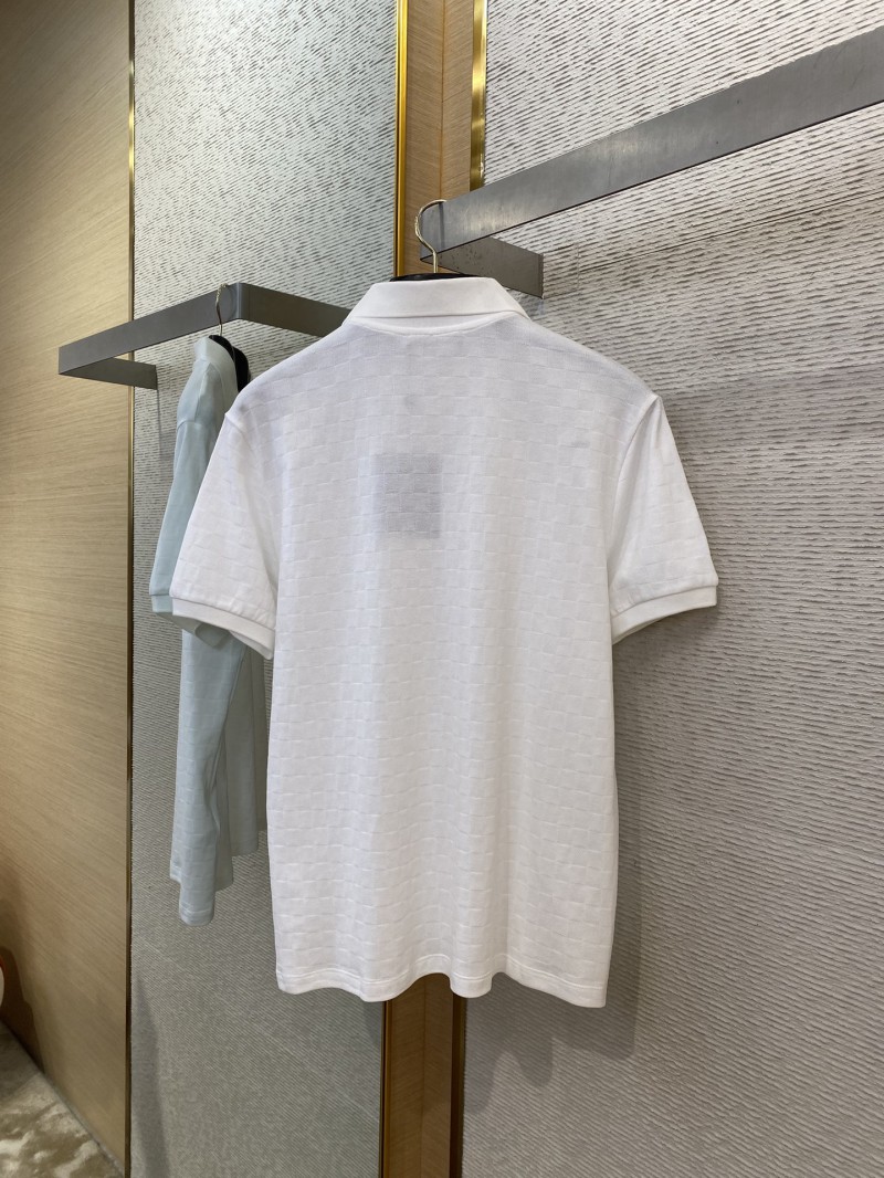LV Tessellated Logo Embroidered Polo Shirt White 6