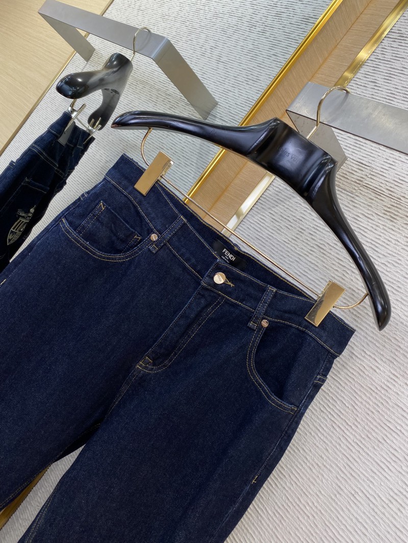 Fendi Medallion Embroidered Denim Trousers 5