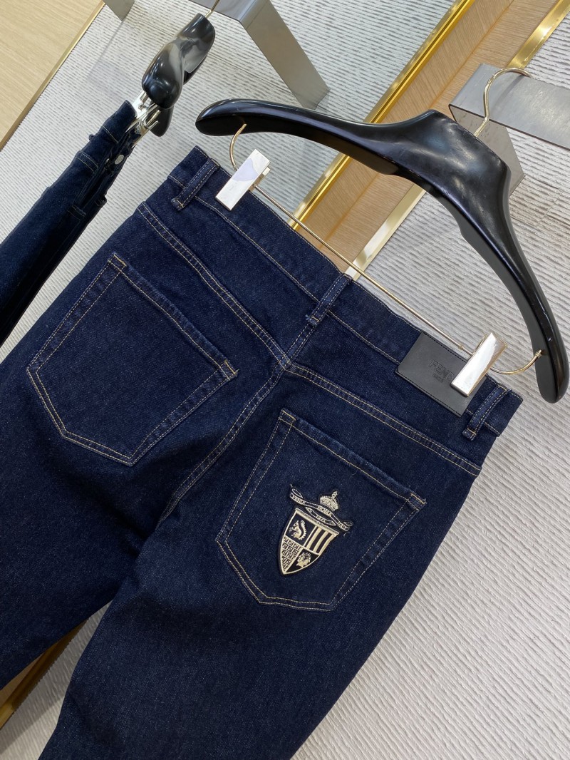 Fendi Medallion Embroidered Denim Trousers 7