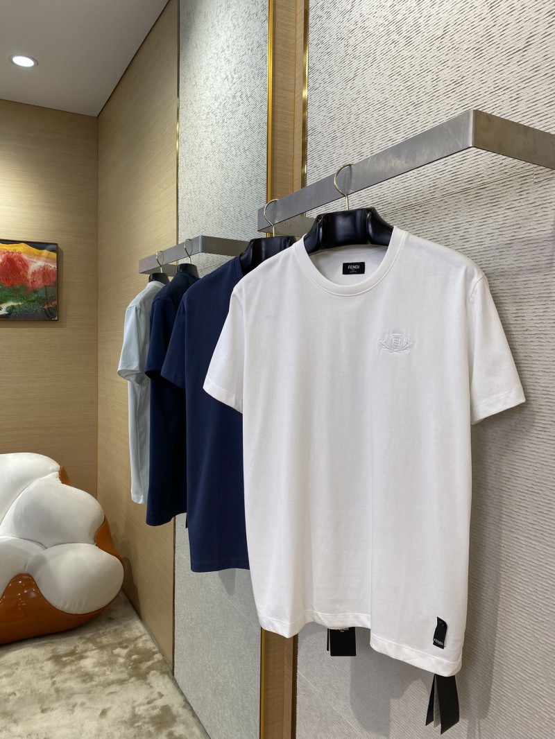 Fendi Chest Logo Embroidery Short Sleeve T-Shirt Navy 2