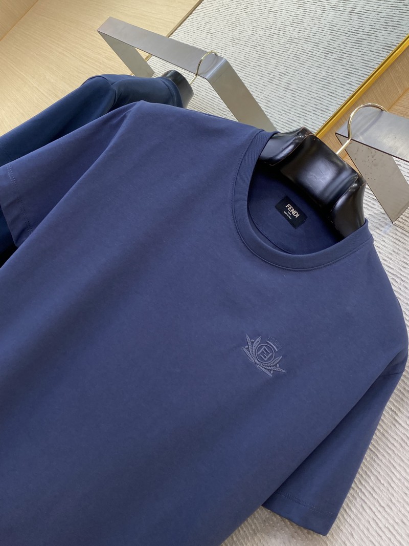 Fendi Chest Logo Embroidery Short Sleeve T-Shirt Navy 5