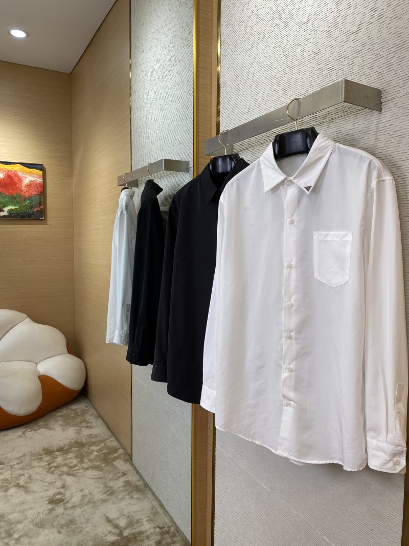 Prada Collar Triangle Logo Shirt White 2