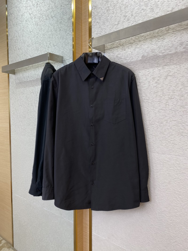 Prada Collar Triangle Logo Shirt Black 4