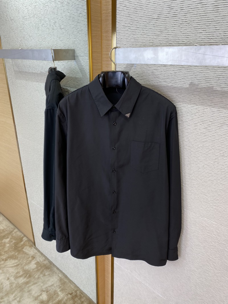 Prada Collar Triangle Logo Shirt Black 6