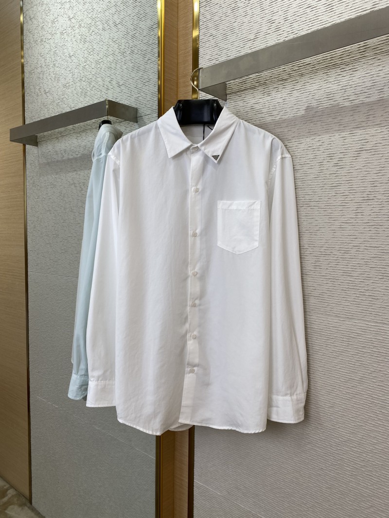 Prada Collar Triangle Logo Shirt White 4
