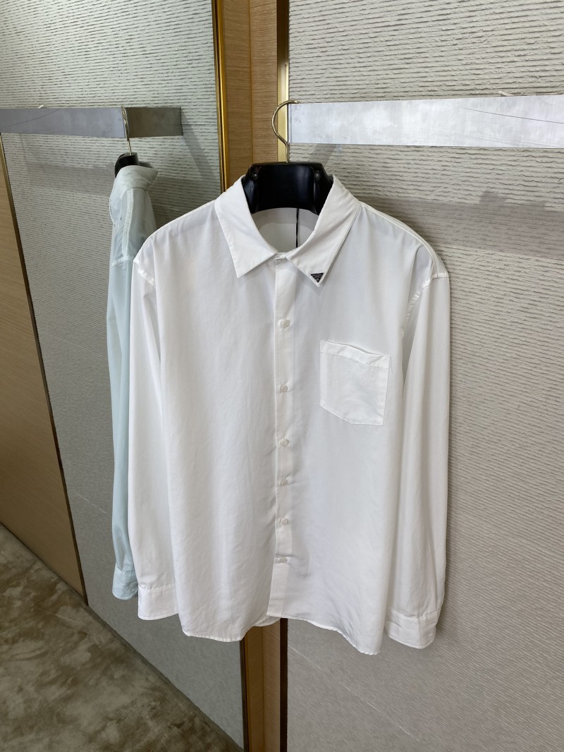 Prada Collar Triangle Logo Shirt White 6