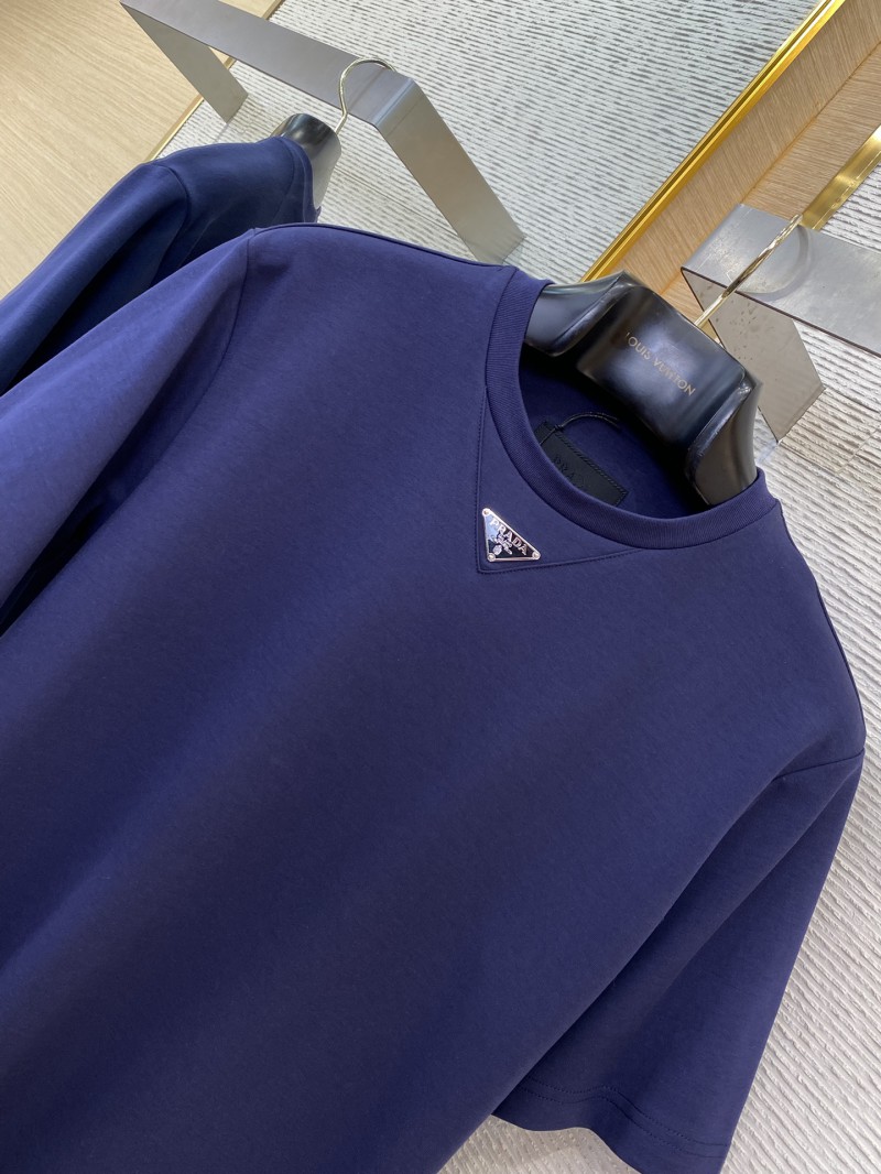 Prada New Triangle Neckline Steel Label Short Sleeve Navy Blue 5