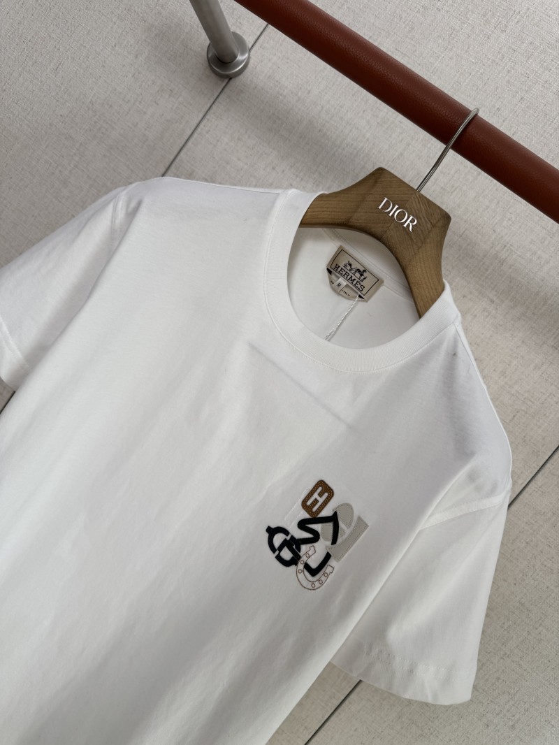 HERMES Leather Embroidered Crew Neck Short Sleeve T-Sleeve 2