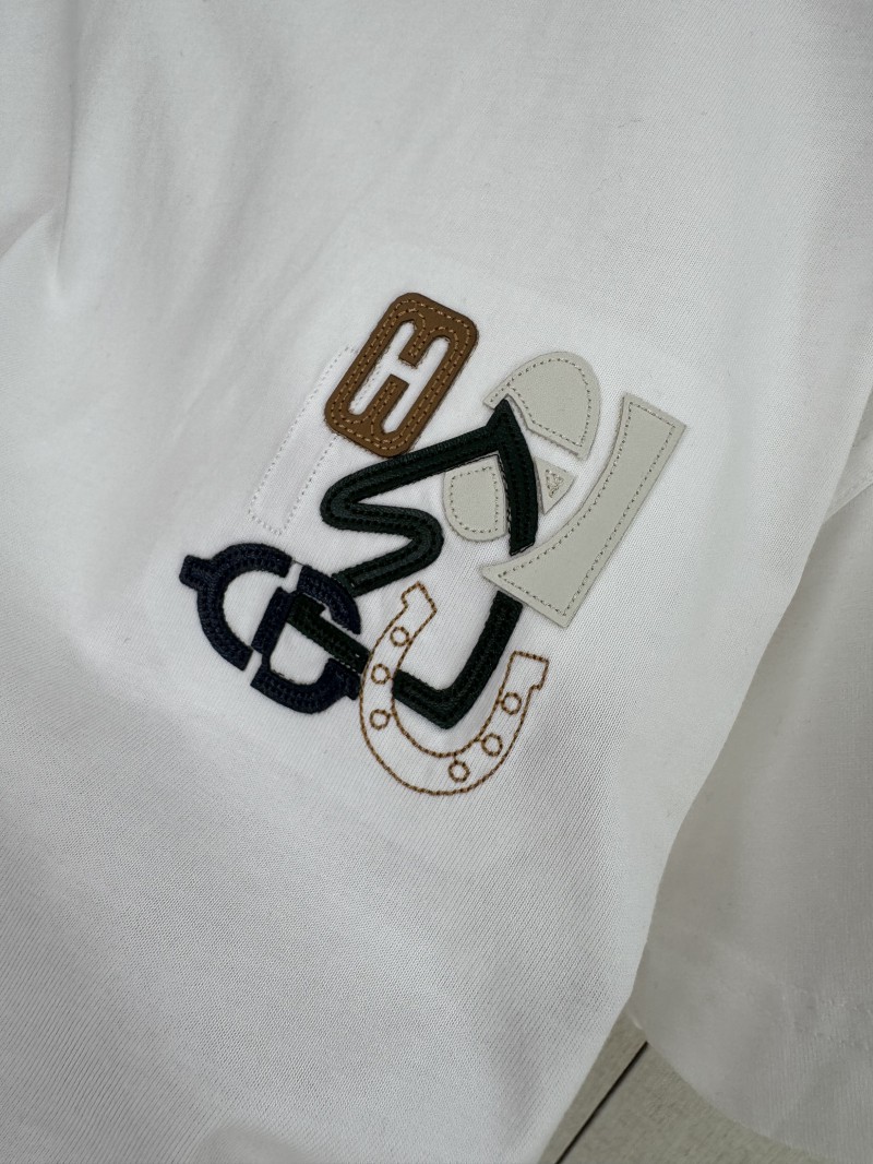 HERMES Leather Embroidered Crew Neck Short Sleeve T-Sleeve 3