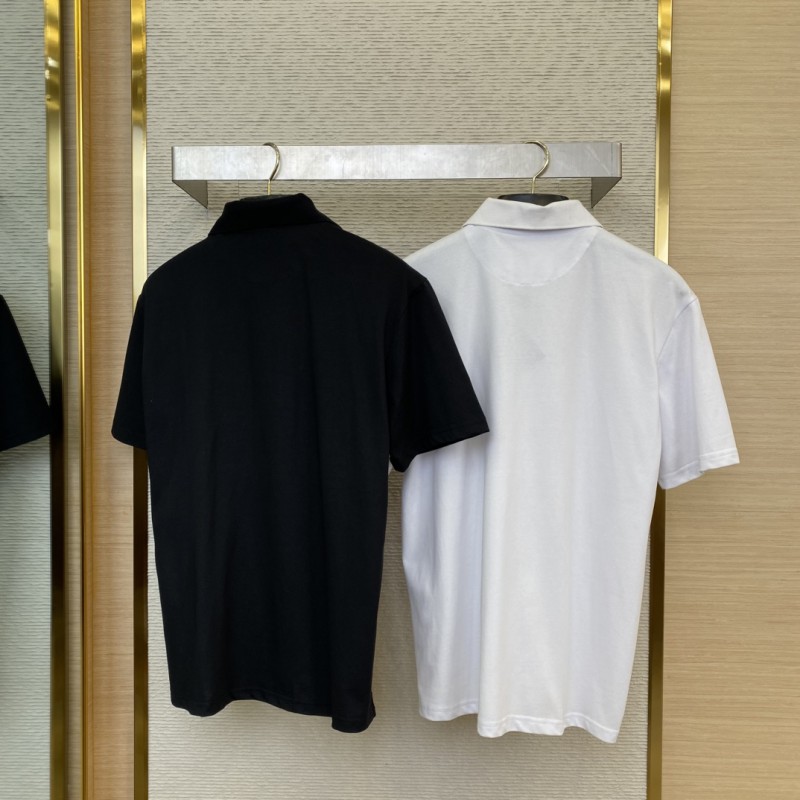 Prada Satin Beaded Floor Zip Polo Shirt Black 1
