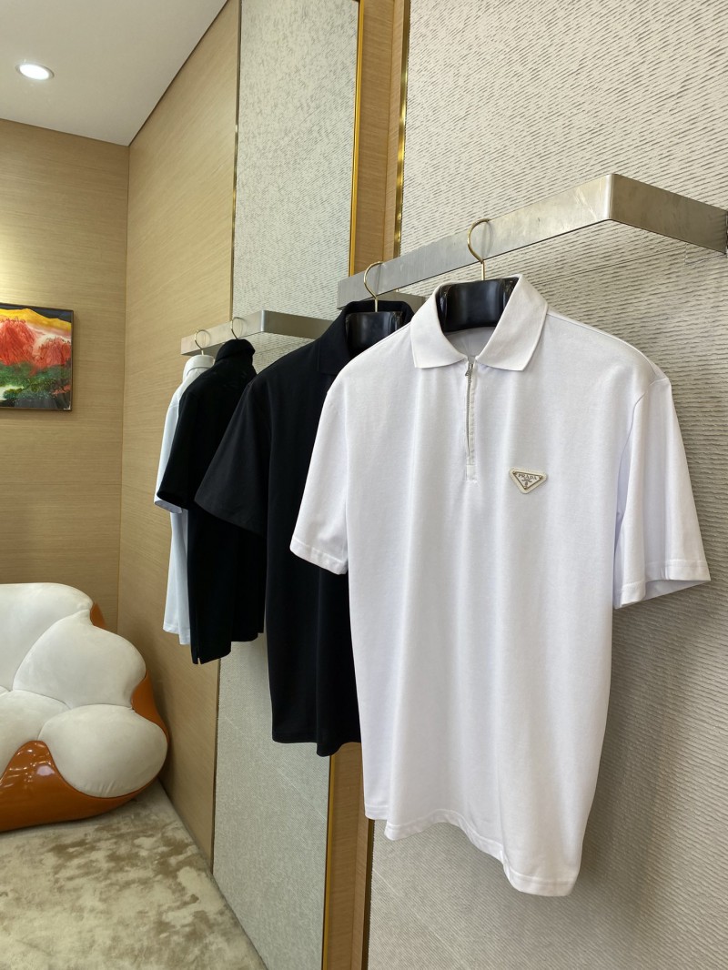 Prada Satin Beaded Floor Zip Polo Shirt Black 3