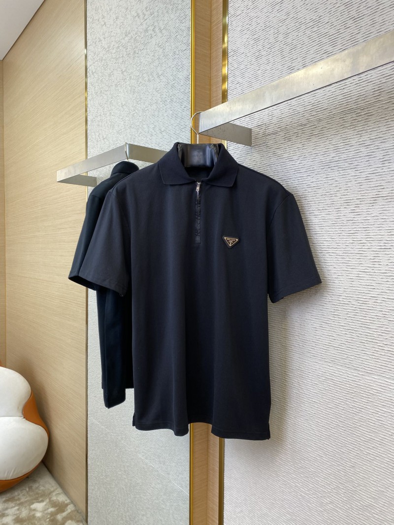 Prada Satin Beaded Floor Zip Polo Shirt Black 4