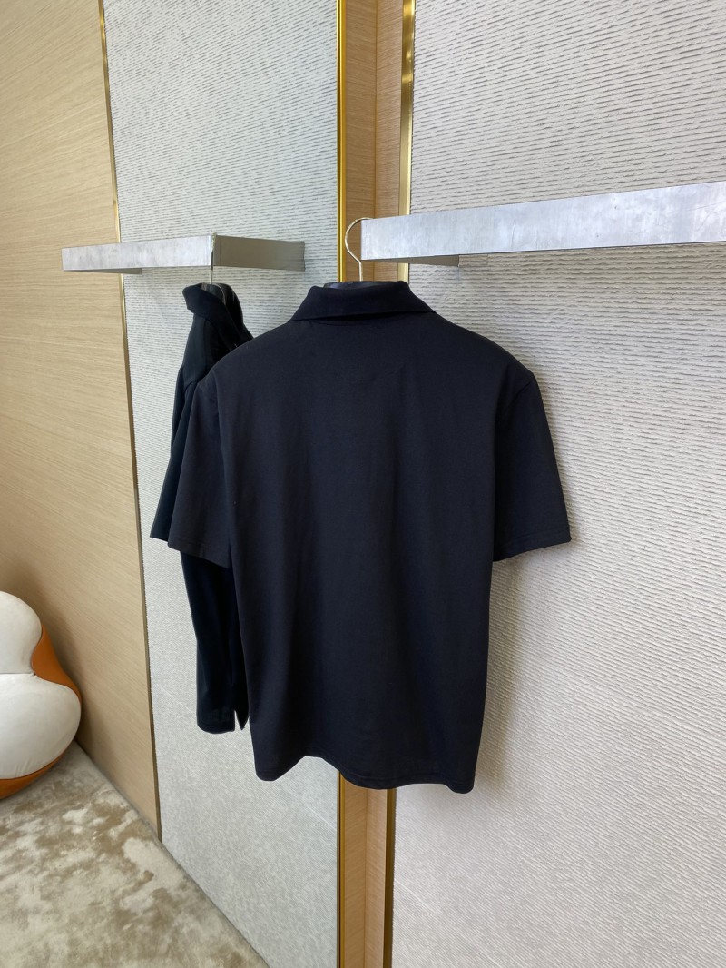 Prada Satin Beaded Floor Zip Polo Shirt Black 7
