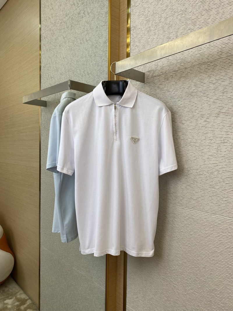 Prada Satin Beaded Floor Zip Polo Shirt White 4