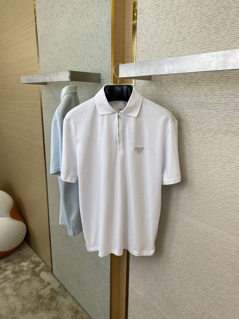 Prada Satin Beaded Floor Zip Polo Shirt White 6
