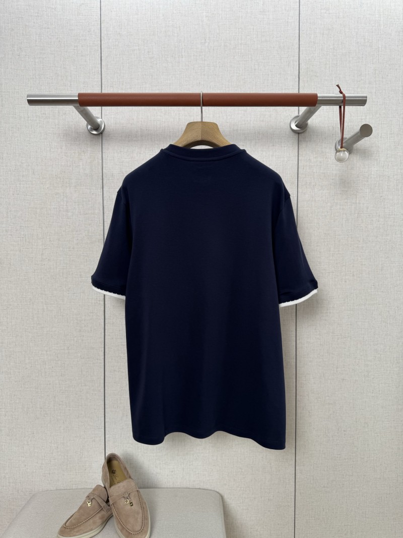 HERMES Short Sleeve T-Shirt with Clashing Cuffs Navy 1