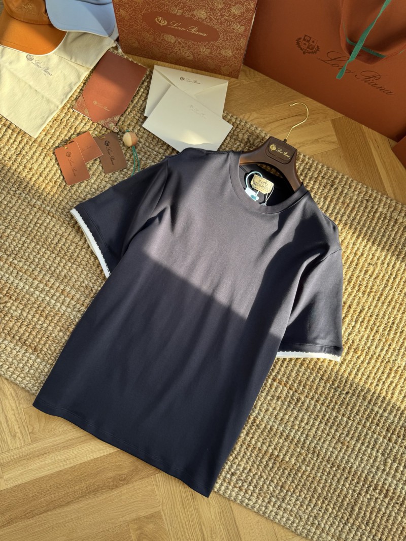 HERMES Short Sleeve T-Shirt with Clashing Cuffs Navy 5