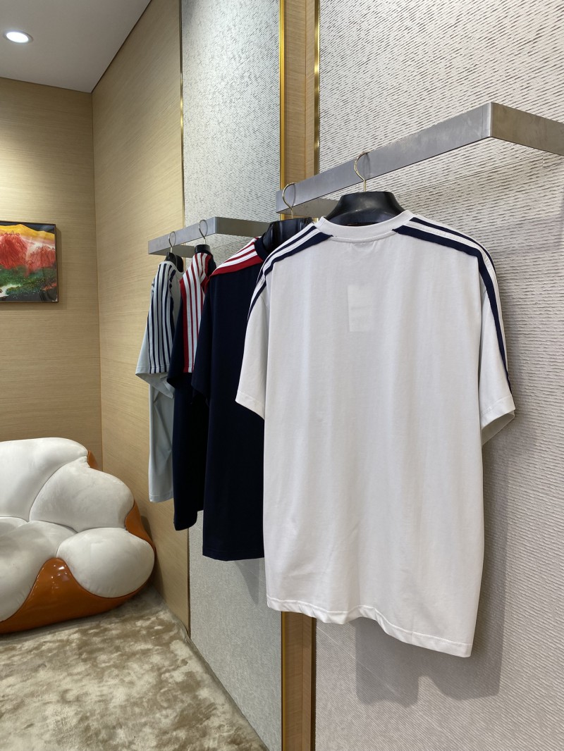 Balenciaga Shoulder Woven Stripe Embroidered Crew Neck Short Sleeve T-Shirt White 3