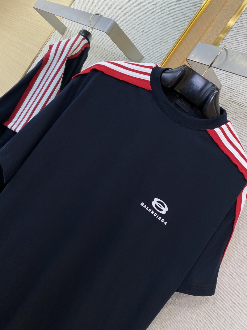Balenciaga Shoulder Woven Stripe Embroidered Crew Neck Short Sleeve T-Shirt Black 5