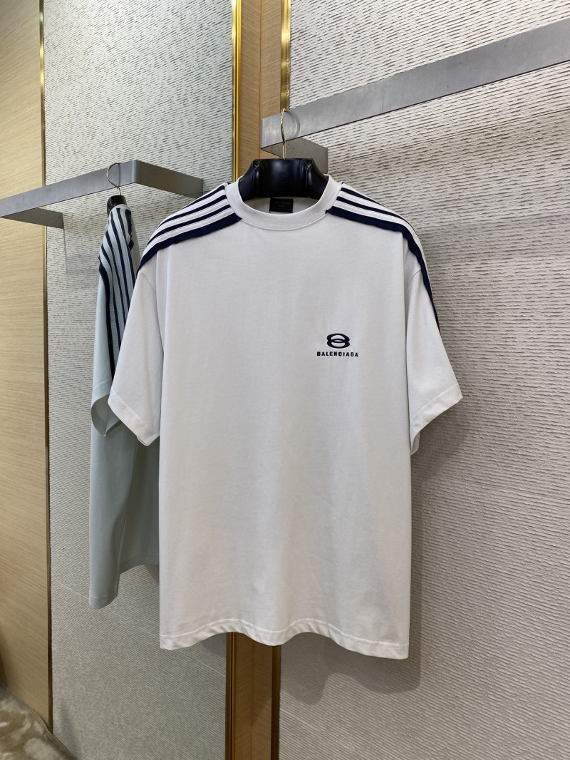 Balenciaga Shoulder Woven Stripe Embroidered Crew Neck Short Sleeve T-Shirt White 4