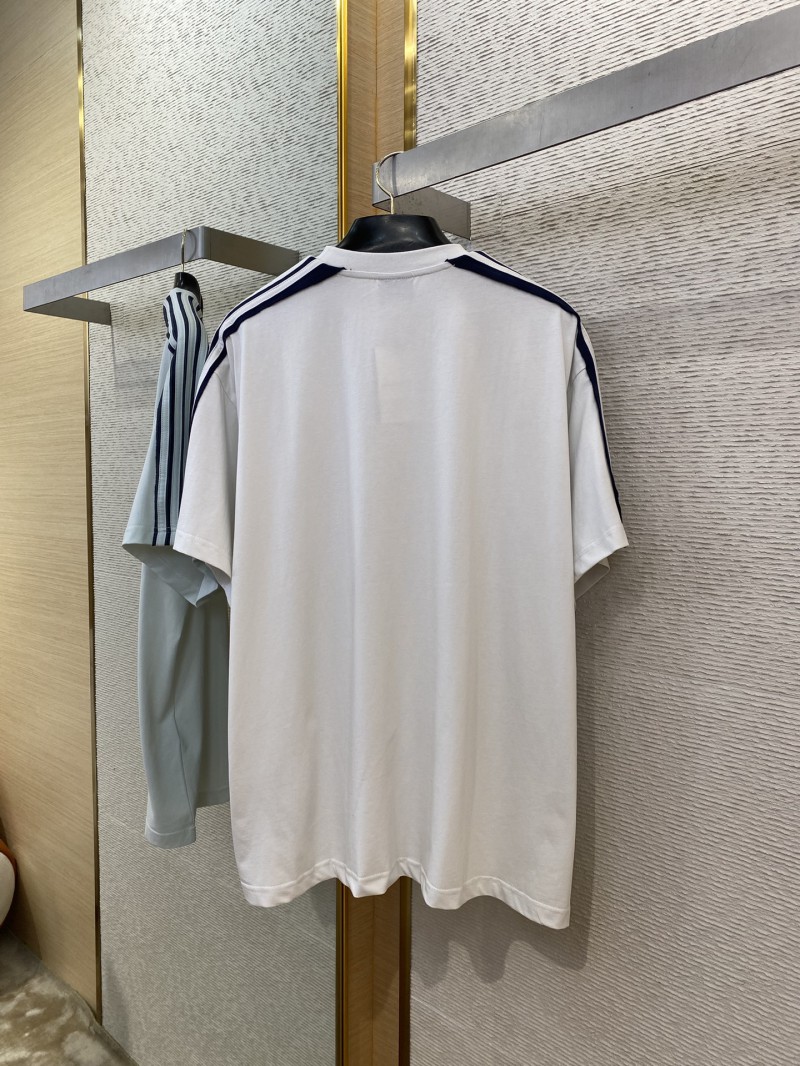 Balenciaga Shoulder Woven Stripe Embroidered Crew Neck Short Sleeve T-Shirt White 6