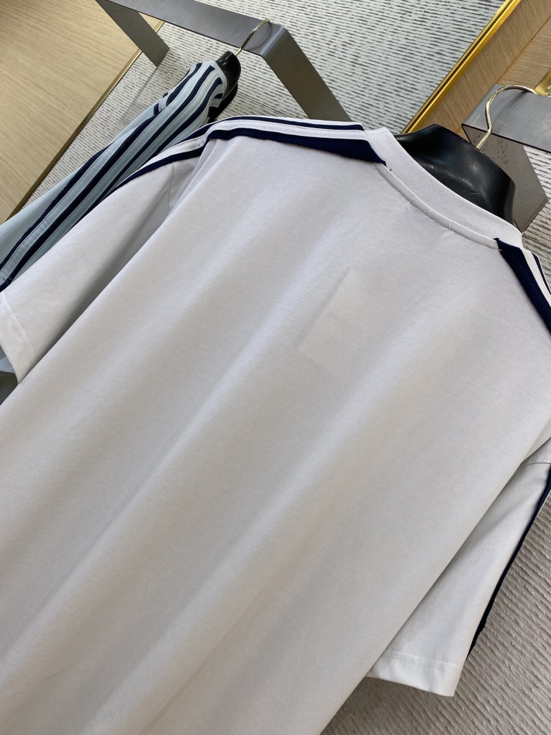 Balenciaga Shoulder Woven Stripe Embroidered Crew Neck Short Sleeve T-Shirt White 7