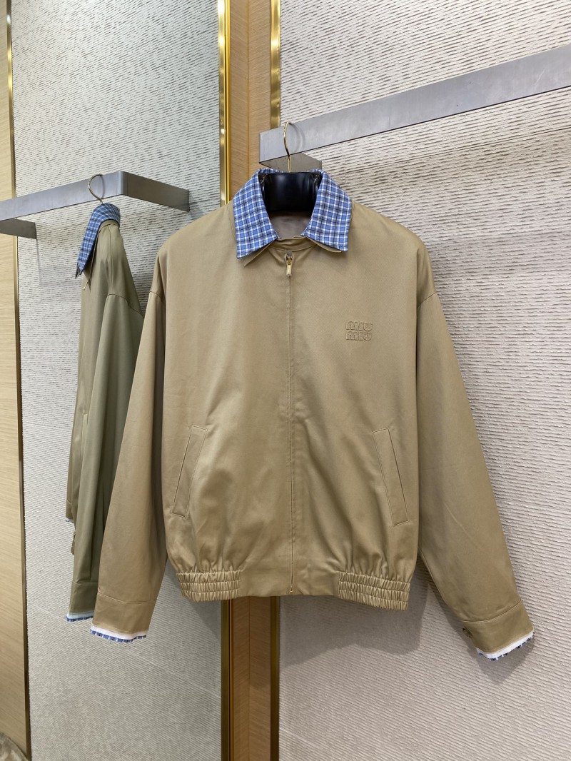 Miu Miu Check Removable Lapel Zip Jacket Coat 4