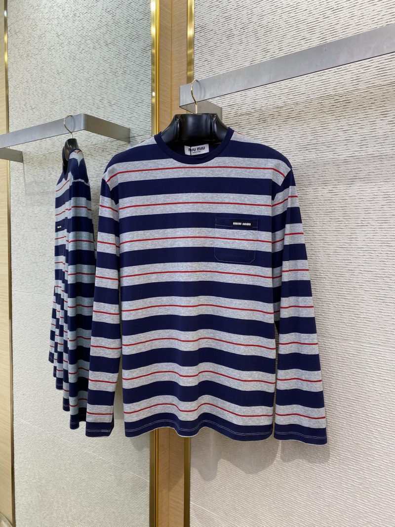 Miu Miu Striped Loose Long Sleeve T-Shirt 4