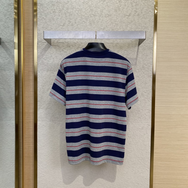 Miu Miu Blue Grey Stripe Logo Short Sleeve T-Shirt 1