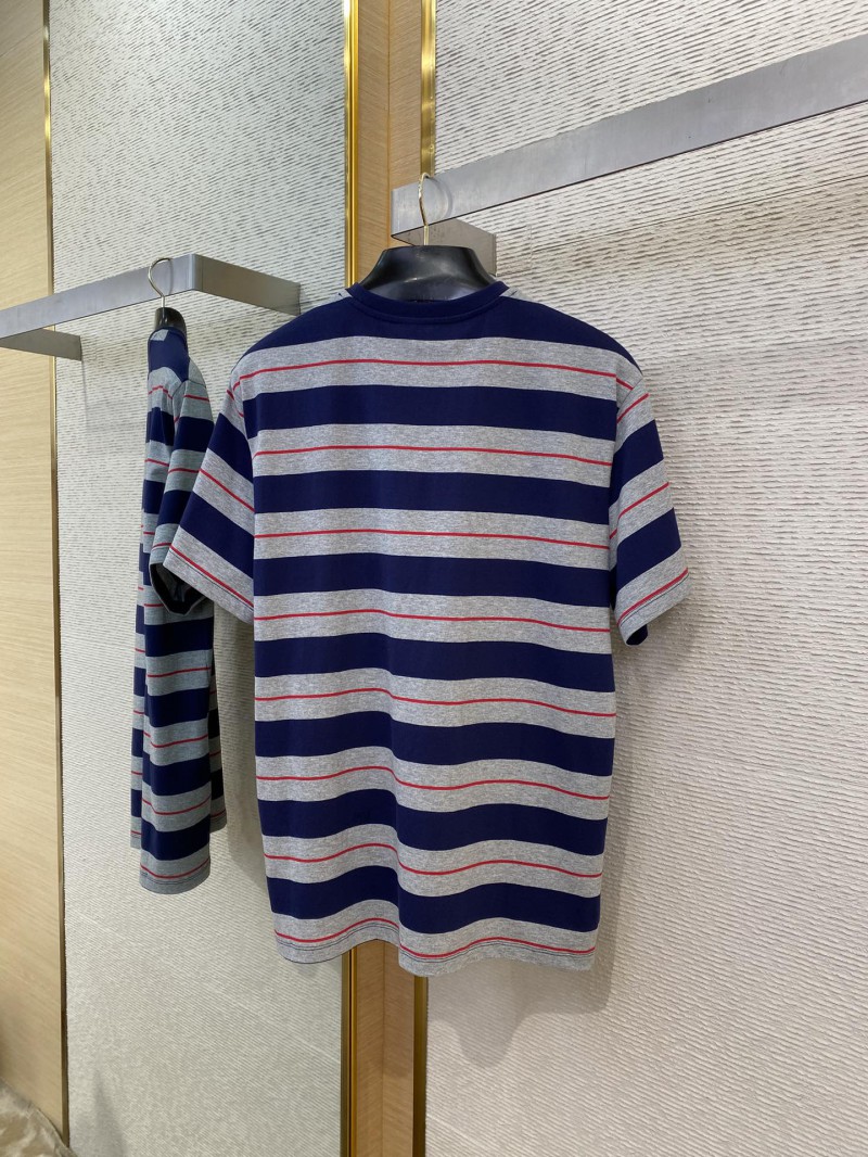 Miu Miu Blue Grey Stripe Logo Short Sleeve T-Shirt 6