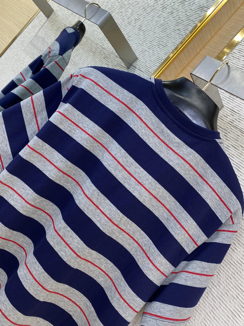 Miu Miu Blue Grey Stripe Logo Short Sleeve T-Shirt 7