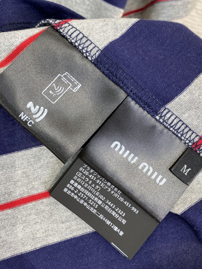 Miu Miu Blue Grey Stripe Logo Short Sleeve T-Shirt 8
