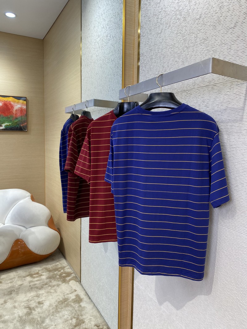 Miu Miu Striped Pocket Logo Cotton Round Neck Short Sleeve T-Shirt Blue 3
