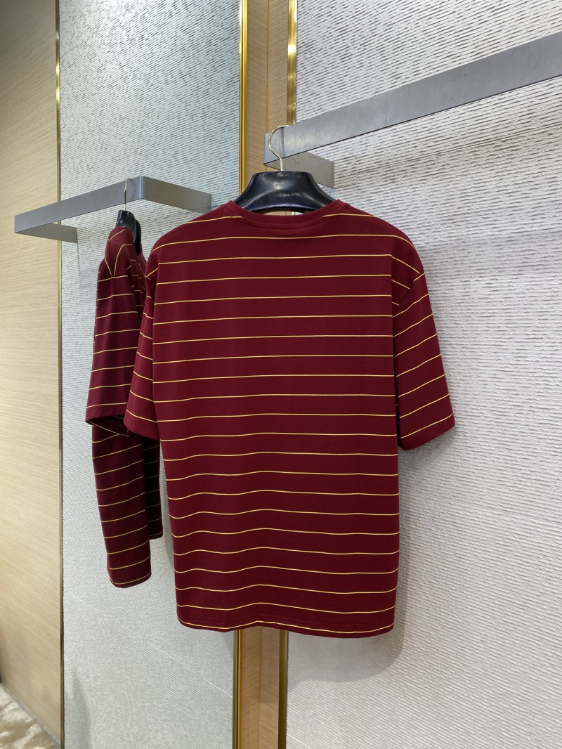 Miu Miu Striped Pocket Logo Cotton Round Neck Short Sleeve T-Shirt Red 6