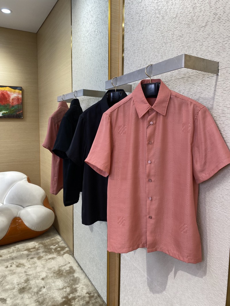 LV Checkered Jacquard Short Sleeve Shirt Pink 2