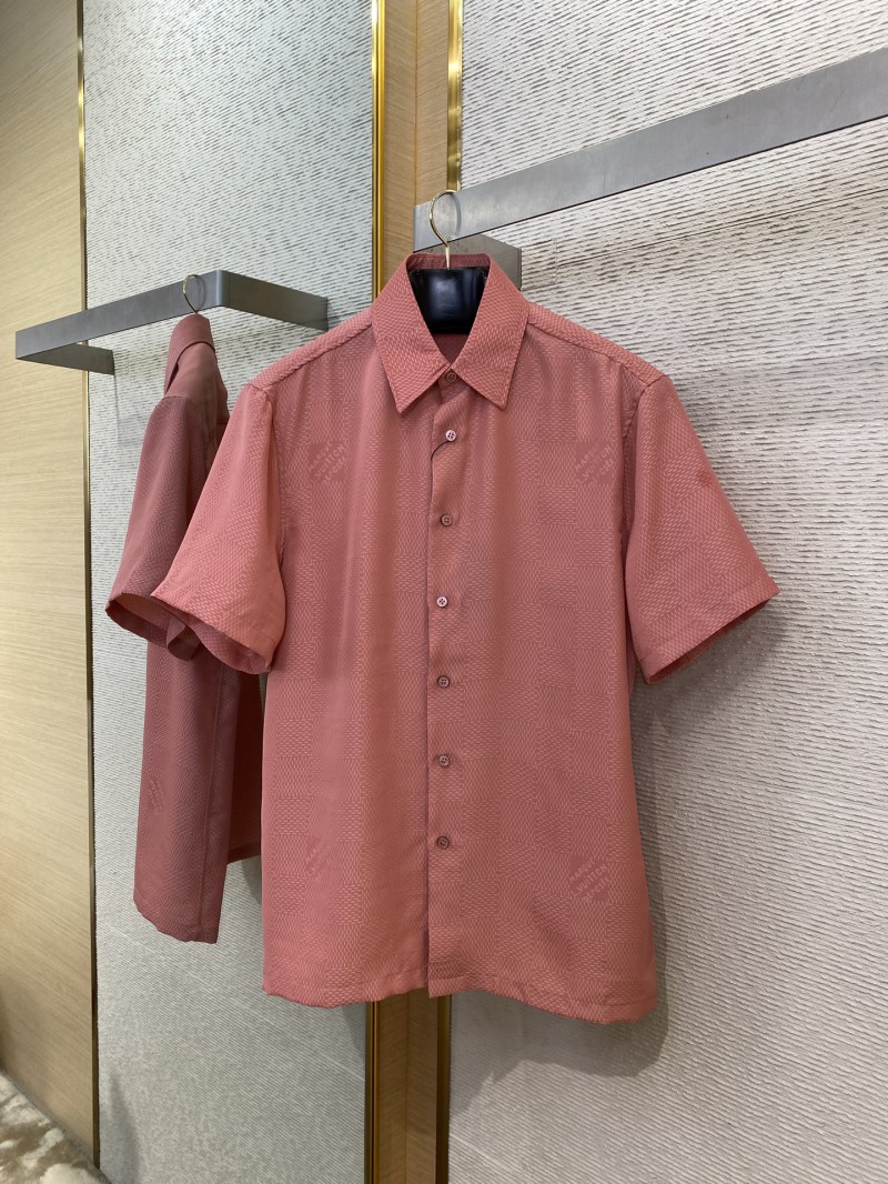 LV Checkered Jacquard Short Sleeve Shirt Pink 4