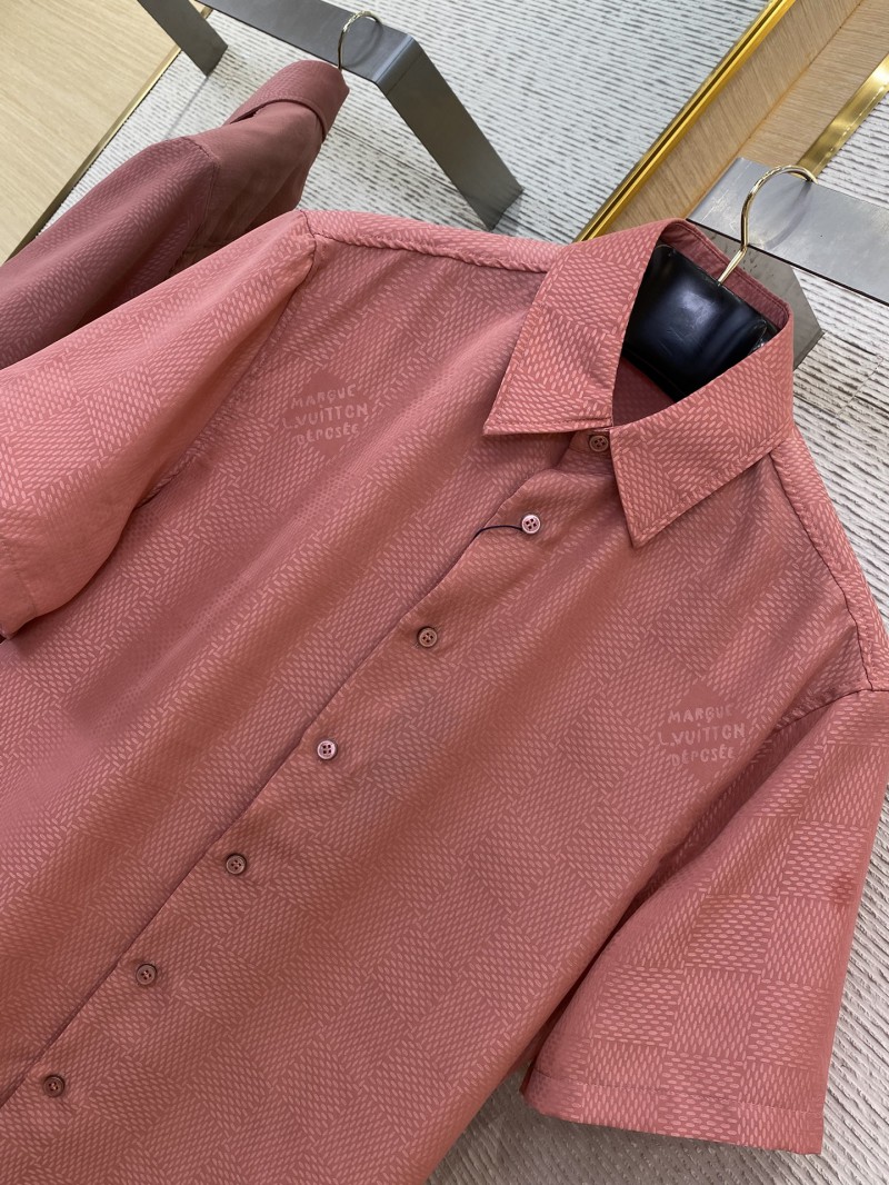 LV Checkered Jacquard Short Sleeve Shirt Pink 5