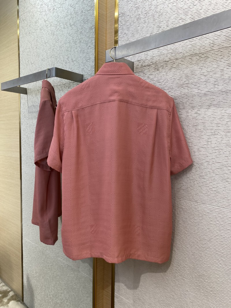 LV Checkered Jacquard Short Sleeve Shirt Pink 6