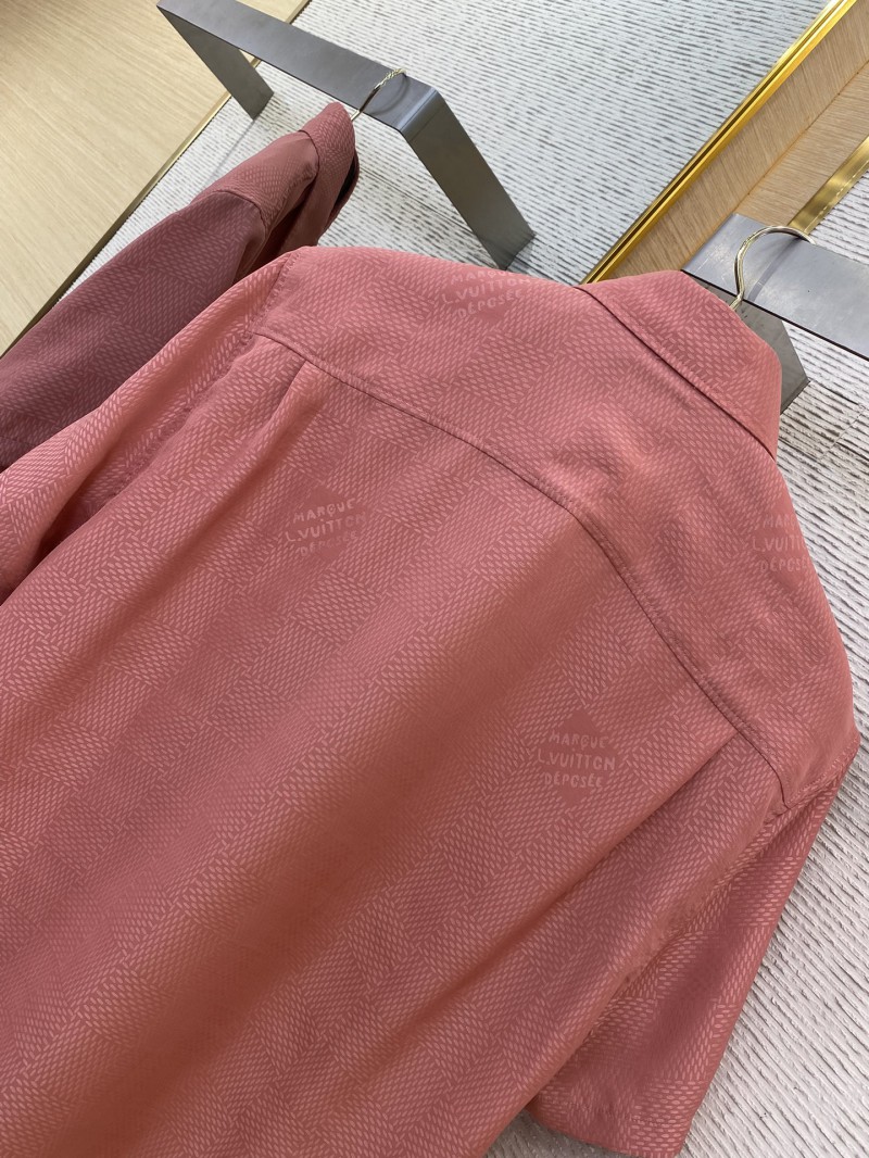 LV Checkered Jacquard Short Sleeve Shirt Pink 7