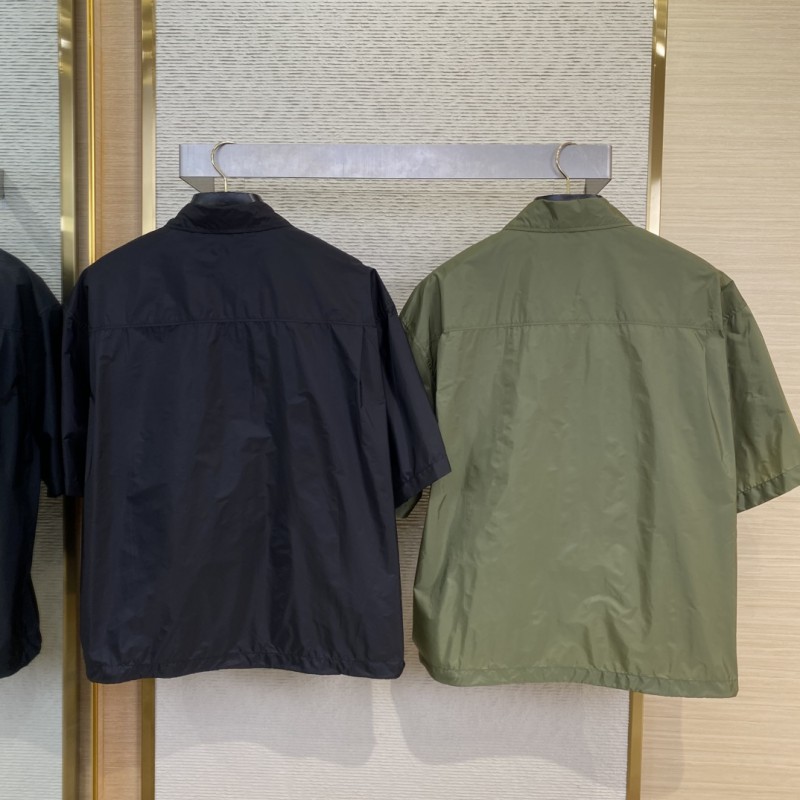 Prada Minimalist Recycled Nylon Short Sleeve Shirt Army Green 1