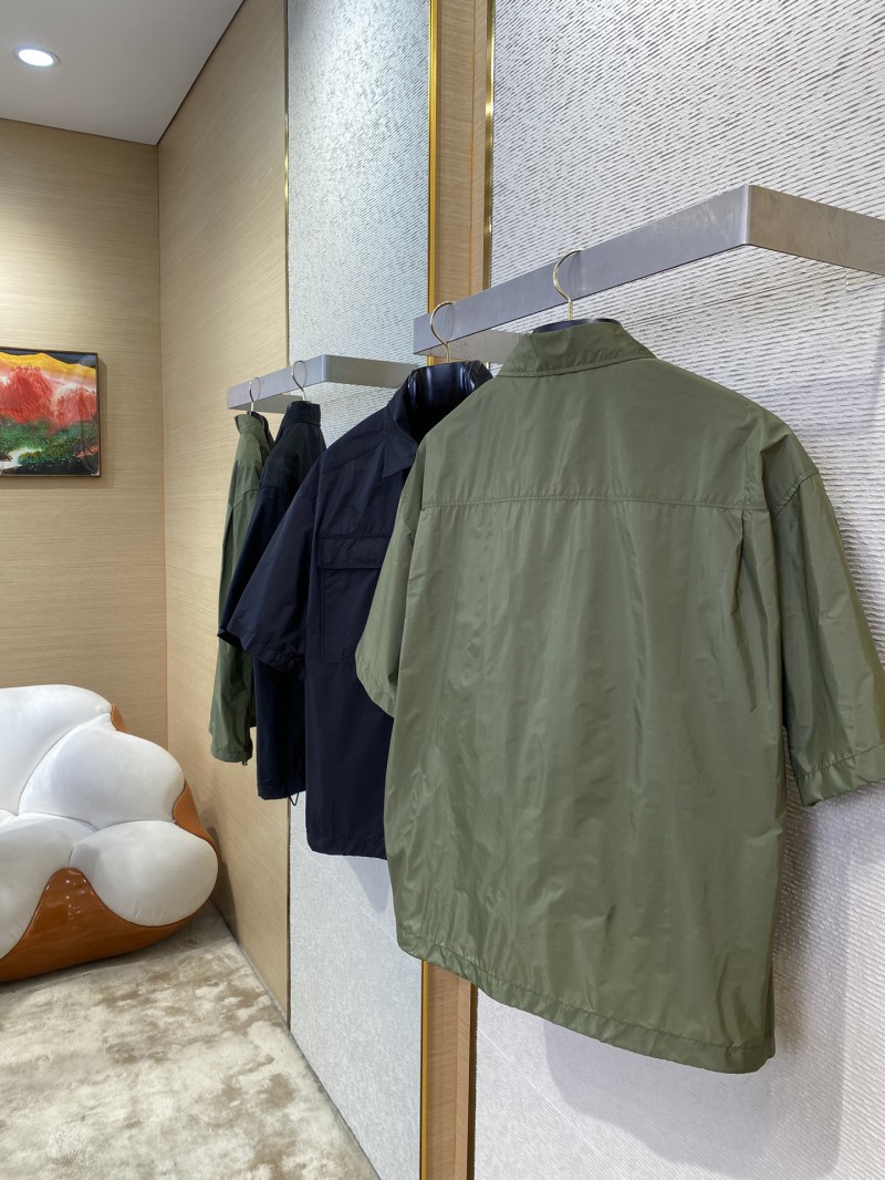 Prada Minimalist Recycled Nylon Short Sleeve Shirt Army Green 3